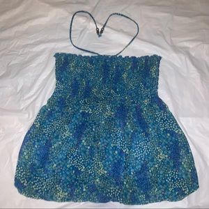 Y2K blue floral halter top